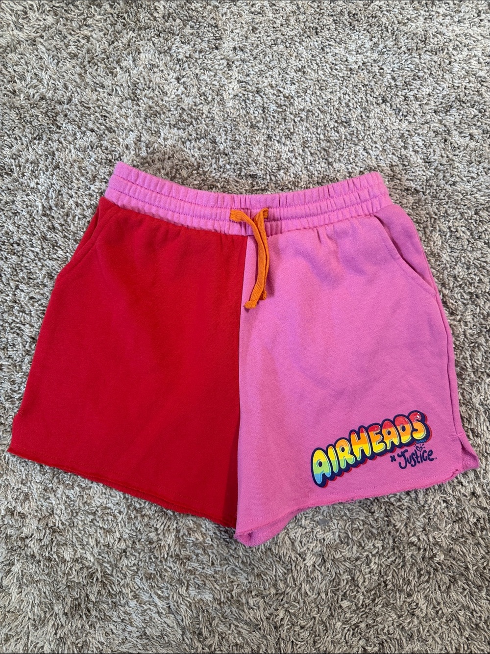 Justice-Airhead Colorblock Athletic Shorts-Pink/Red-Orange Drawstring Size 10(M)